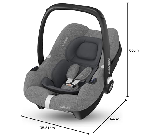 Maxi-Cosi CabrioFix i-Size, Babyschale, 0–12 Monate, max. 12 kg, leichter i-Size Kindersitz (3,2 kg), Sonnenverdeck, gepolsterter Sitz, für viele Maxi-Cosi Kinderwagen, Essential Black