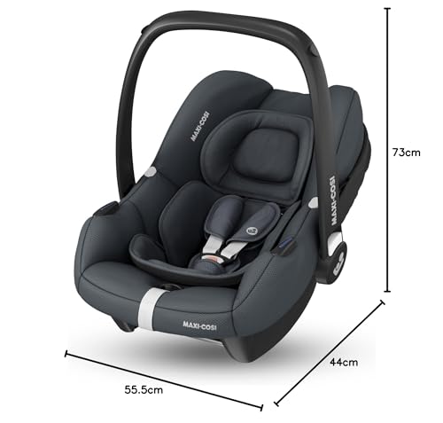 Maxi-Cosi CabrioFix i-Size, Babyschale, 0–12 Monate, max. 12 kg, leichter i-Size Kindersitz (3,2 kg), Sonnenverdeck, gepolsterter Sitz, für viele Maxi-Cosi Kinderwagen, Essential Black