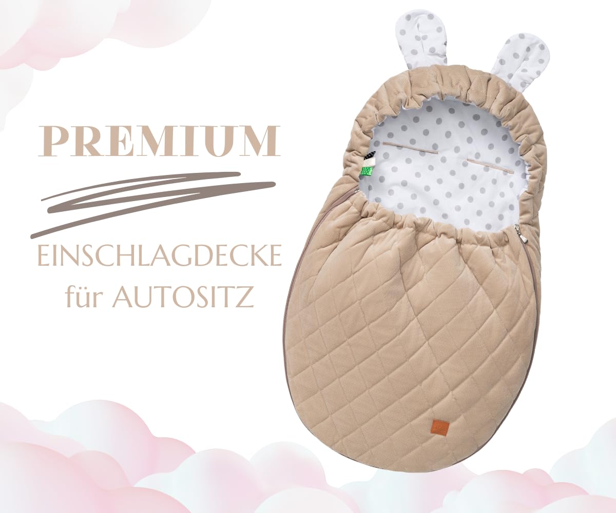 Mikos Swaddling Blanket Baby Seat Autumn Winter with Hood for Newborns for Child Seat Pram Car Seat e.g. for Maxi-Cosi, 3-Point Harness, Swaddling Bag for Babies, Child Car Seat (51