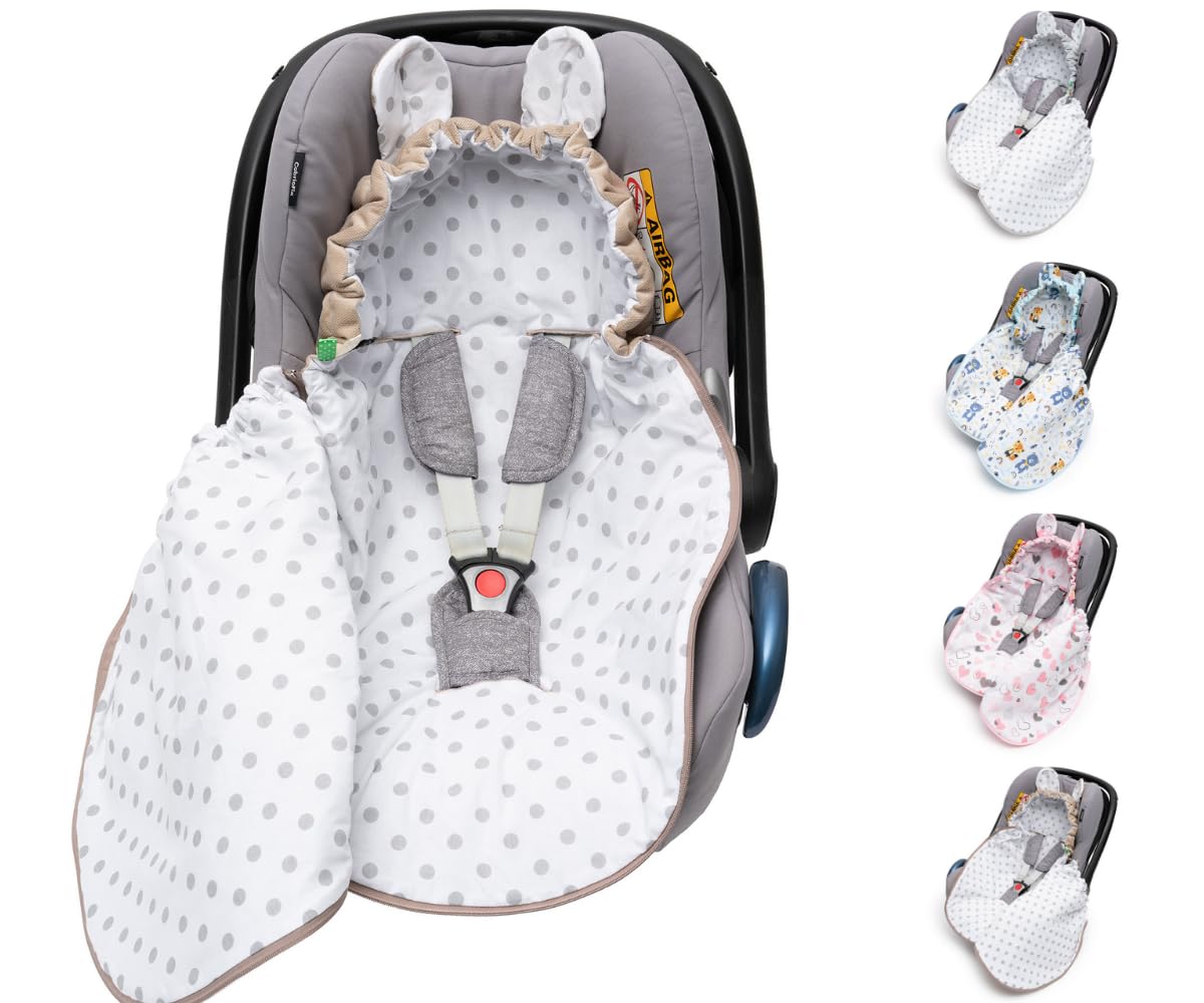 Mikos Swaddling Blanket Baby Seat Autumn Winter with Hood for Newborns for Child Seat Pram Car Seat e.g. for Maxi-Cosi, 3-Point Harness, Swaddling Bag for Babies, Child Car Seat (51