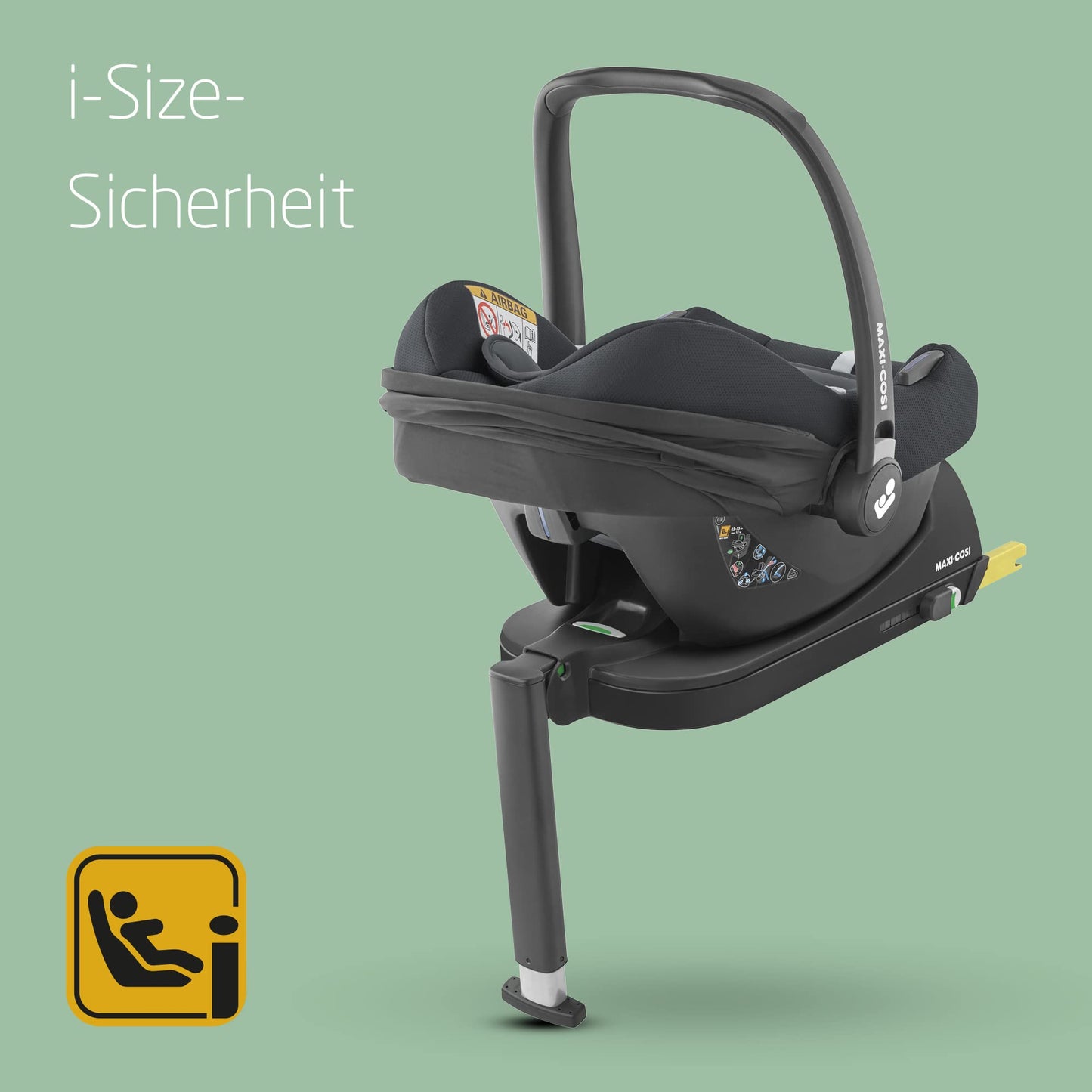 Maxi-Cosi CabrioFix i-Size, Babyschale, 0–12 Monate, max. 12 kg, leichter i-Size Kindersitz (3,2 kg), Sonnenverdeck, gepolsterter Sitz, für viele Maxi-Cosi Kinderwagen, Essential Black