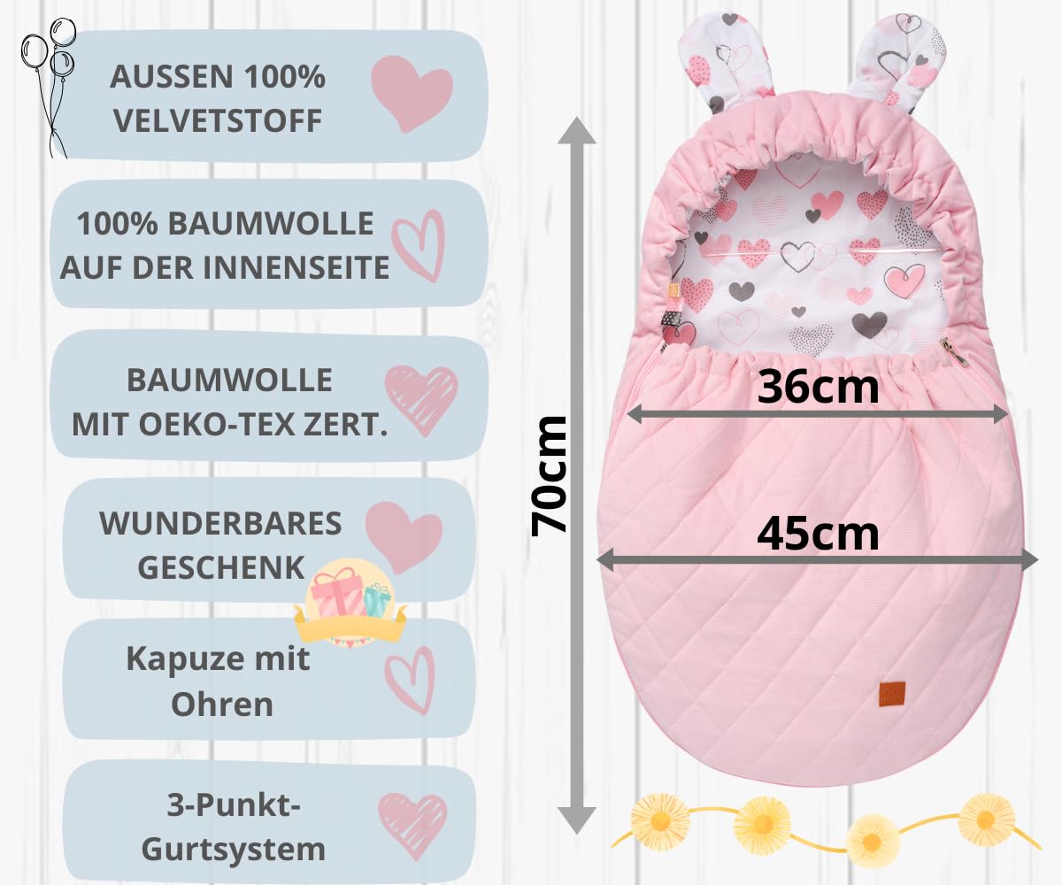 Mikos Swaddling Blanket Baby Seat Autumn Winter with Hood for Newborns for Child Seat Pram Car Seat e.g. for Maxi-Cosi, 3-Point Harness, Swaddling Bag for Babies, Child Car Seat (51