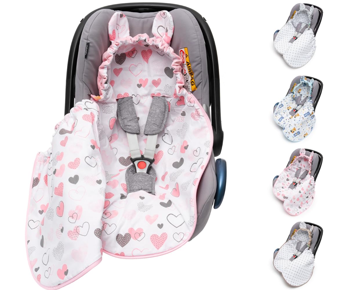 Mikos Swaddling Blanket Baby Seat Autumn Winter with Hood for Newborns for Child Seat Pram Car Seat e.g. for Maxi-Cosi, 3-Point Harness, Swaddling Bag for Babies, Child Car Seat (51