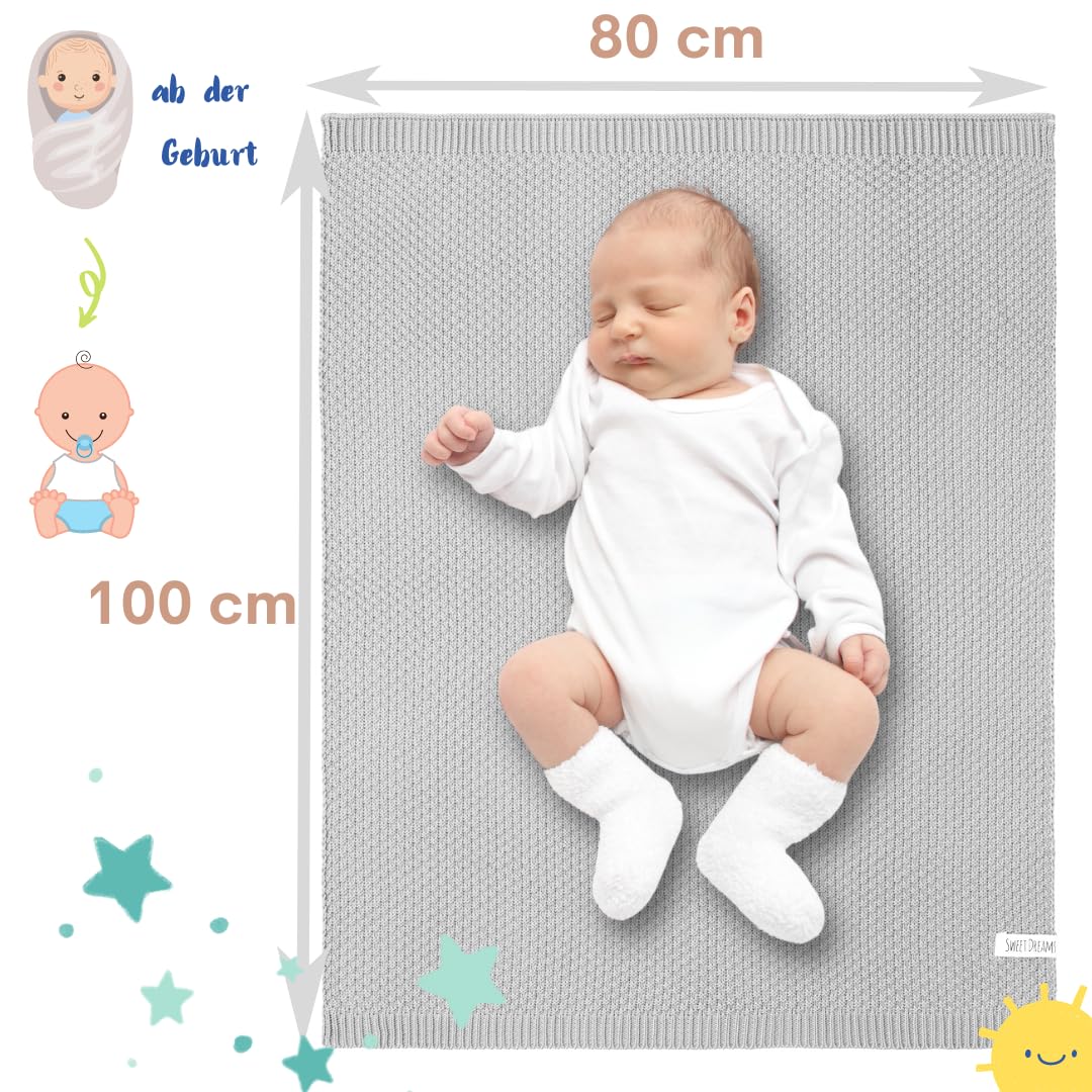 Mikos Babydecke GOTS 100% Bio Baumwolle-Weiche Strick Kuscheldecke Baumwolle-Warme Baumwolldecke für Neugeborene - Perfekt für Baby Erstausstattung - Vielseitige Baby Winterdecke (1043 Dunkelgrau)