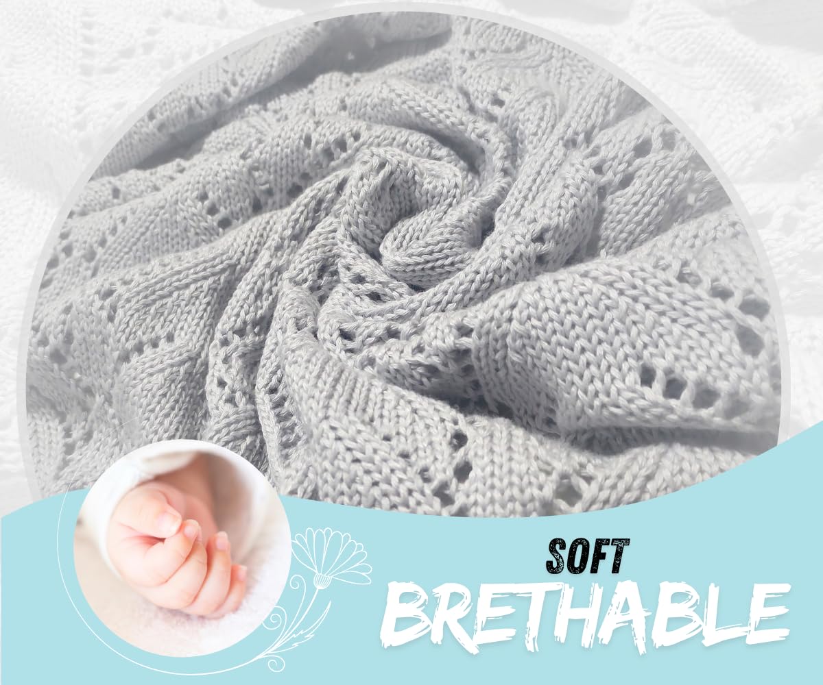 Mikos* 100% Bio-Baumwoll Leichte Babydecke - Ajourmuster - Perfekt für Sommer & Frühling - Strickdecke für Babys, Kinder und Neugeborene Hypoallergen 80x100cm (28) (Hellrosa)