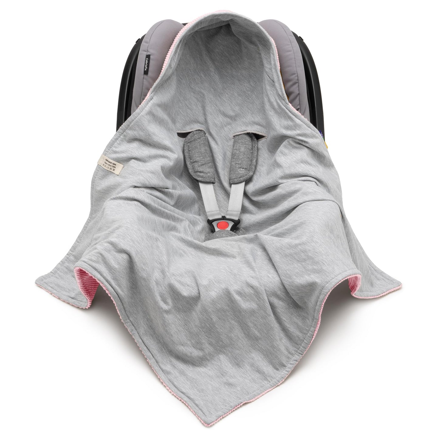 Mikos® Swaddling Blanket Baby Seat Autumn Winter GOTS Certified 100% Organic Cotton Knitted Blanket Cotton Blanket for Car Seat for Pushchairs e.g. Maxi Cosi 3 Point Belt (Grey)