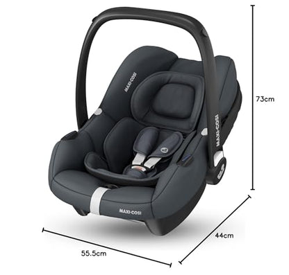Maxi-Cosi CabrioFix i-Size, Babyschale, 0–12 Monate, max. 12 kg, leichter i-Size Kindersitz (3,2 kg), Sonnenverdeck, gepolsterter Sitz, für viele Maxi-Cosi Kinderwagen, Essential Black