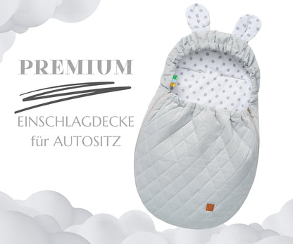 Mikos Swaddling Blanket Baby Seat Autumn Winter with Hood for Newborns for Child Seat Pram Car Seat e.g. for Maxi-Cosi, 3-Point Harness, Swaddling Bag for Babies, Child Car Seat (51