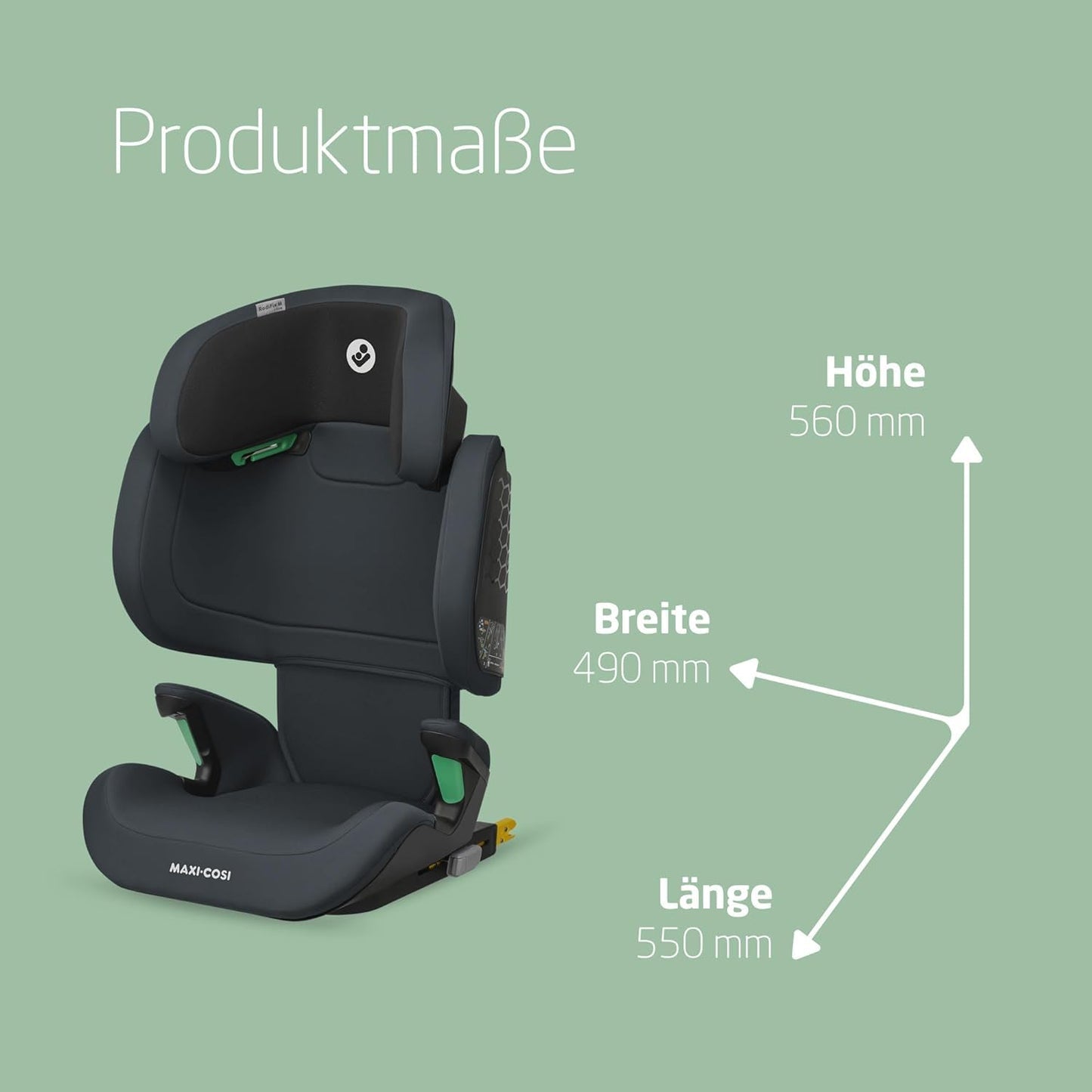 Maxi-Cosi RodiFix M i-Size, High Back Child Seat, 3.5-12 Years, 100-150 cm, ISOFIX Child Seat, G-CELL Side Impact Protection, Adjustable Height, Quick and Easy Buckling, Basic Grey