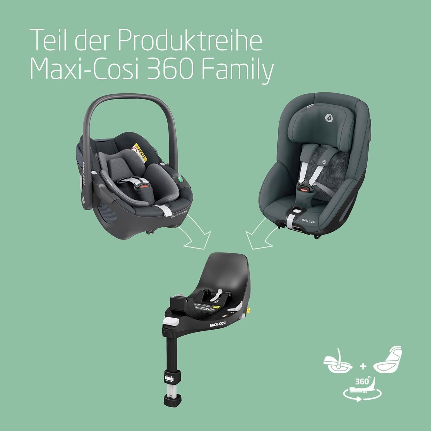 Maxi-Cosi FamilyFix 360 i-Size Base, Rotating Car Seat System, ISOFIX Station 360 Degrees, 0-4 Years (40-105 cm), FlexiSpin Rotation with One Hand, TravelSafe Rotation Control, Click & Go Black