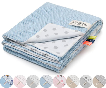 Mikos* Babydecke Leichte Sommer Baumwolle Kinderdecke ohne Füllung 100% Baumwolldecke für Mädchen Junge Neugeborenen Kinderwagen Babyschale Kuscheldecke 75x100 (1040)(Beige/Weiße Erbsen)