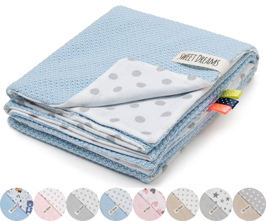 Mikos* Babydecke Leichte Sommer Baumwolle Kinderdecke ohne Füllung 100% Baumwolldecke für Mädchen Junge Neugeborenen Kinderwagen Babyschale Kuscheldecke 75x100 (1040)(Beige/Weiße Erbsen)