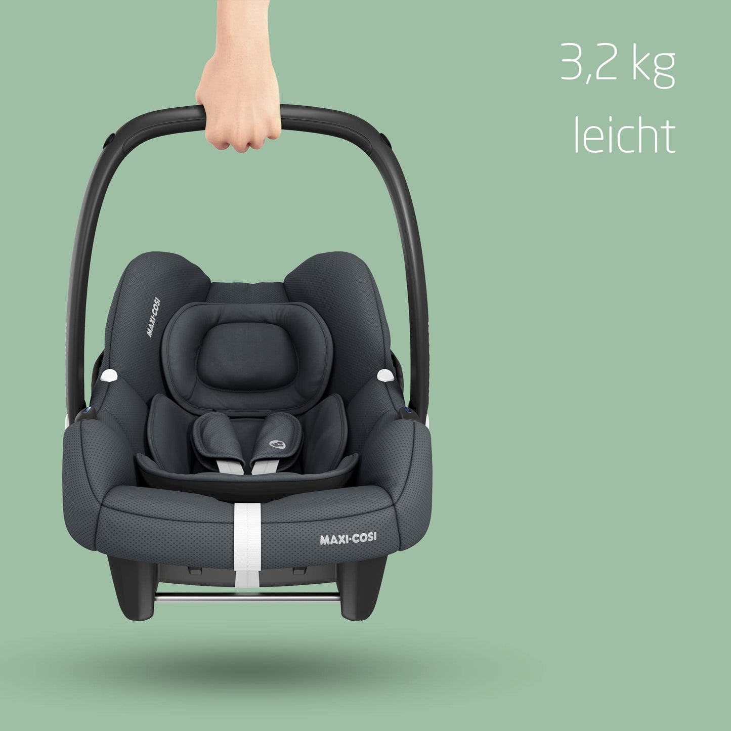 Maxi-Cosi CabrioFix i-Size, Babyschale, 0–12 Monate, max. 12 kg, leichter i-Size Kindersitz (3,2 kg), Sonnenverdeck, gepolsterter Sitz, für viele Maxi-Cosi Kinderwagen, Essential Black