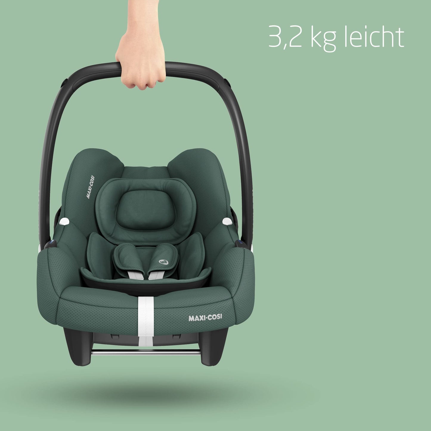 Maxi-Cosi CabrioFix i-Size, Babyschale, 0–12 Monate, max. 12 kg, leichter i-Size Kindersitz (3,2 kg), Sonnenverdeck, gepolsterter Sitz, für viele Maxi-Cosi Kinderwagen, Essential Black