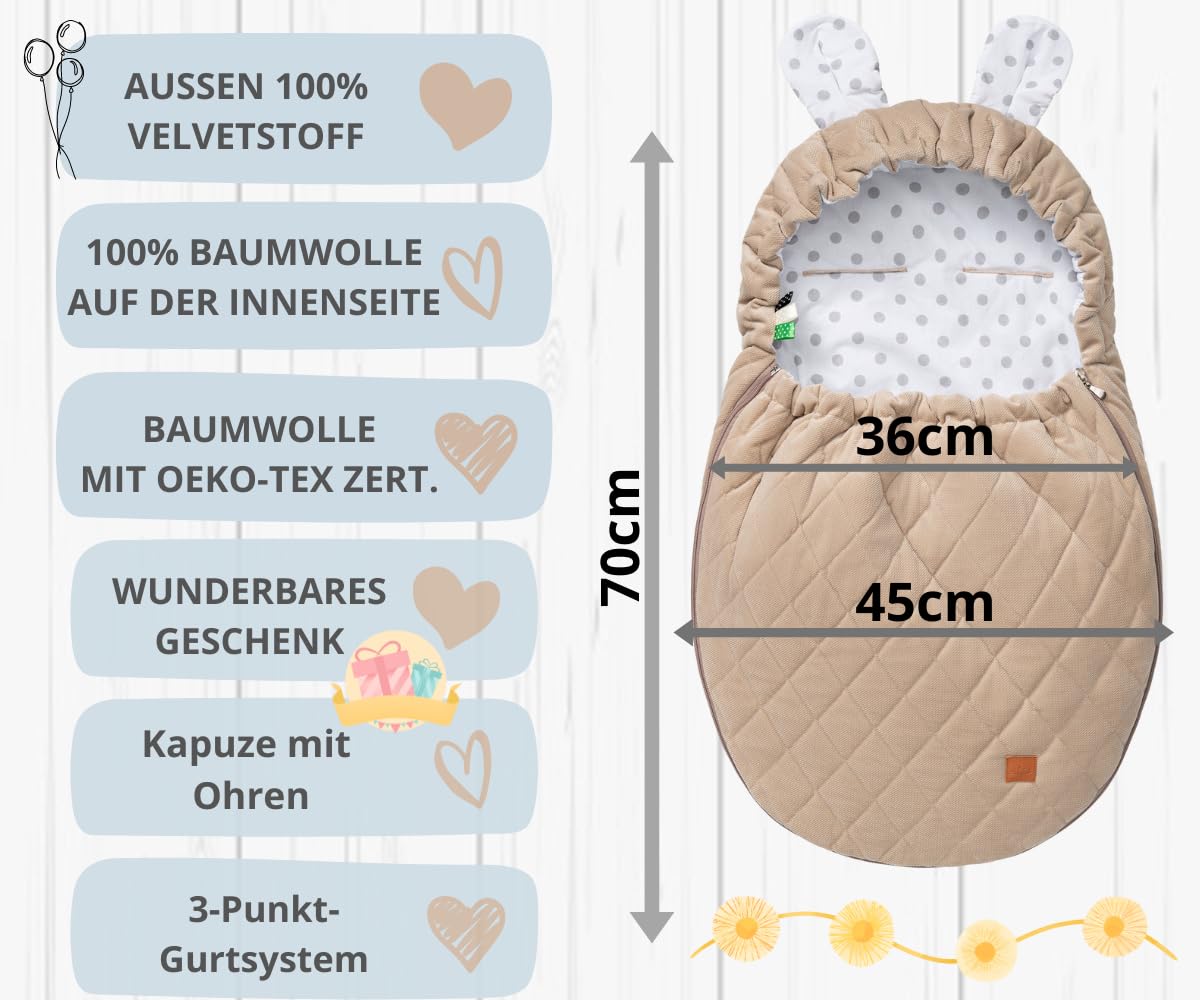 Mikos Swaddling Blanket Baby Seat Autumn Winter with Hood for Newborns for Child Seat Pram Car Seat e.g. for Maxi-Cosi, 3-Point Harness, Swaddling Bag for Babies, Child Car Seat (51