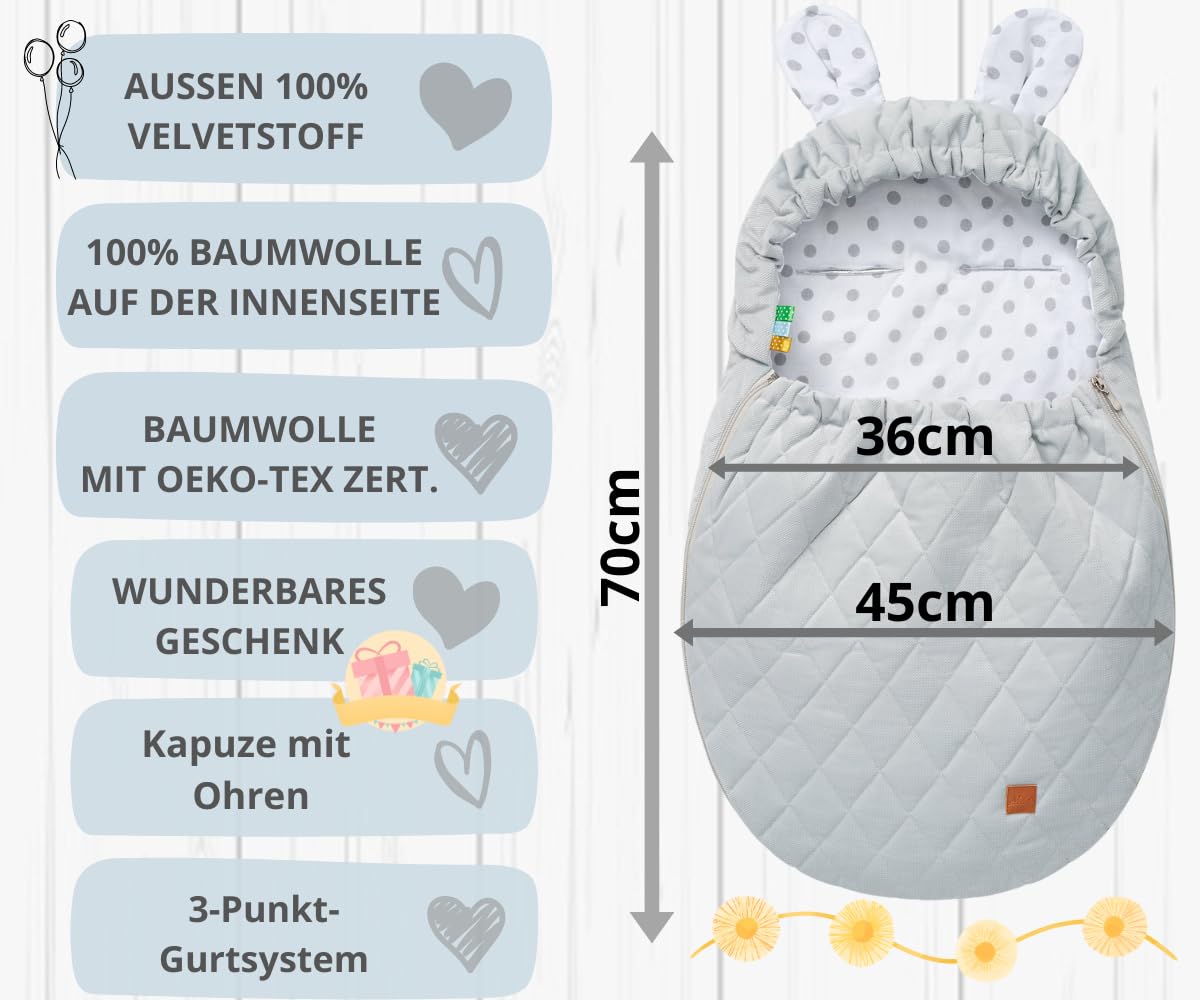 Mikos Swaddling Blanket Baby Seat Autumn Winter with Hood for Newborns for Child Seat Pram Car Seat e.g. for Maxi-Cosi, 3-Point Harness, Swaddling Bag for Babies, Child Car Seat (51