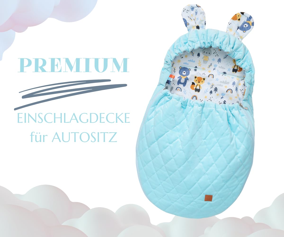 Mikos Swaddling Blanket Baby Seat Autumn Winter with Hood for Newborns for Child Seat Pram Car Seat e.g. for Maxi-Cosi, 3-Point Harness, Swaddling Bag for Babies, Child Car Seat (51
