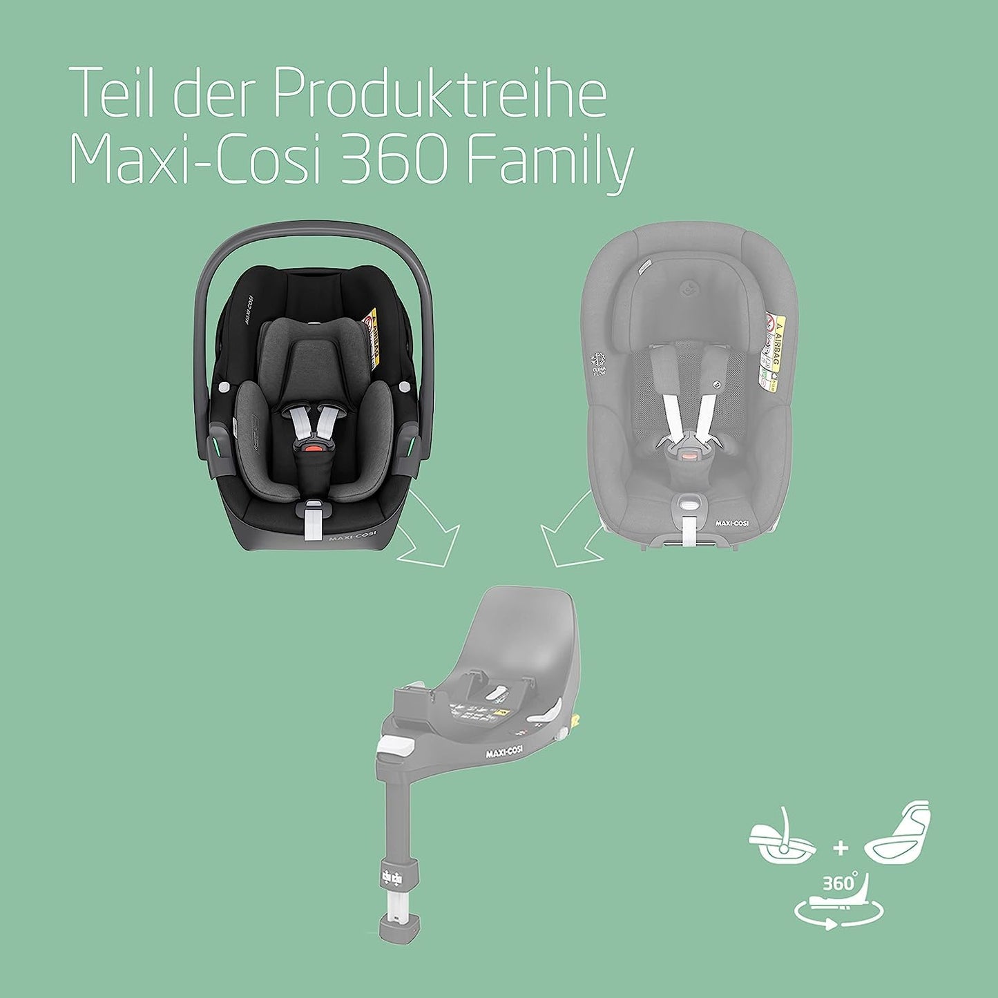 Maxi-Cosi FamilyFix 360 i-Size Base, Rotating Car Seat System, ISOFIX Station 360 Degrees, 0-4 Years (40-105 cm), FlexiSpin Rotation with One Hand, TravelSafe Rotation Control, Click & Go Black