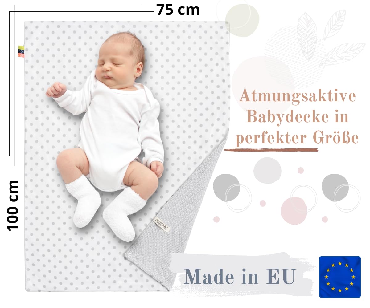 Mikos* Babydecke Leichte Sommer Baumwolle Kinderdecke ohne Füllung 100% Baumwolldecke für Mädchen Junge Neugeborenen Kinderwagen Babyschale Kuscheldecke 75x100 (1040)(Beige/Weiße Erbsen)