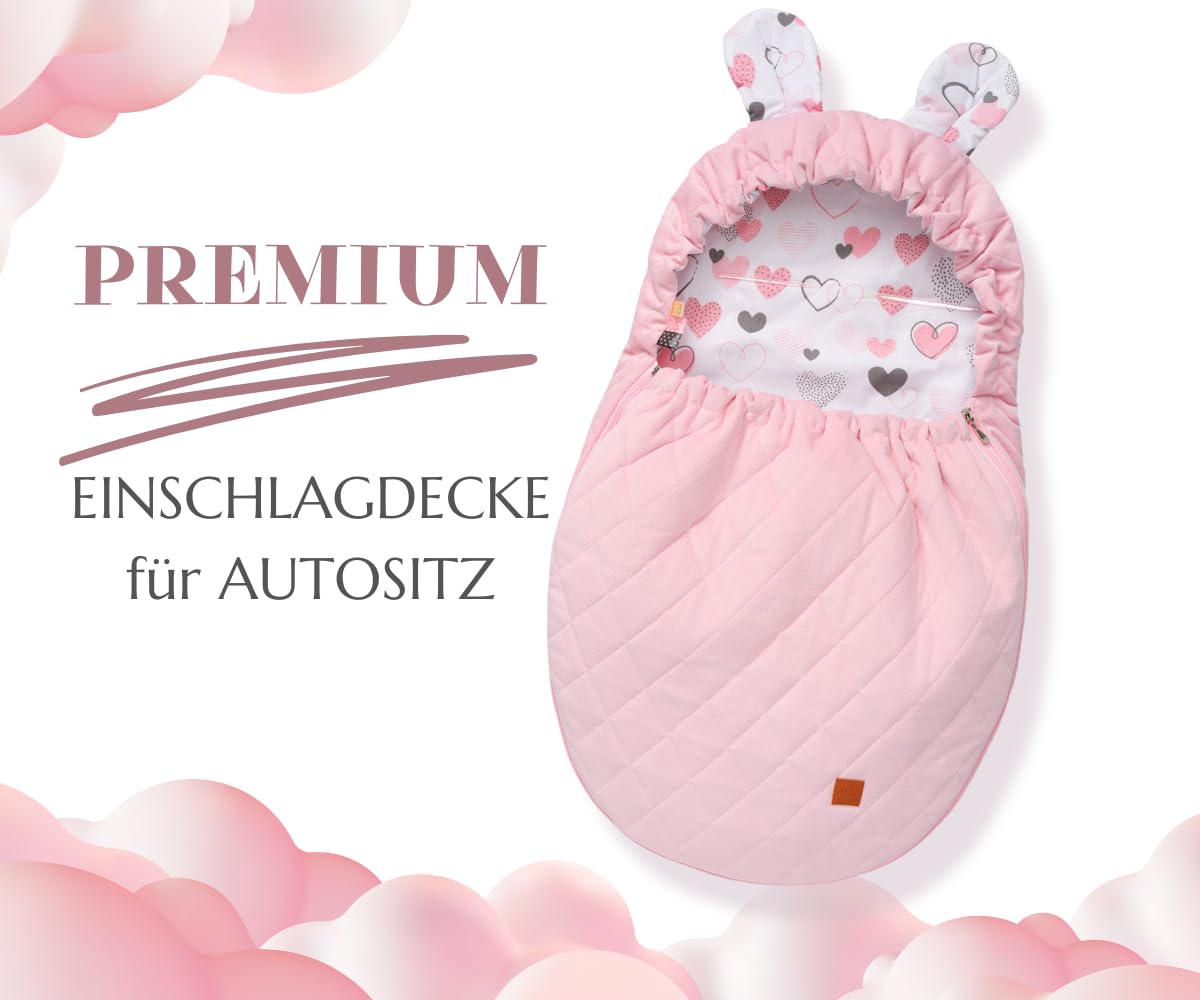 Mikos Swaddling Blanket Baby Seat Autumn Winter with Hood for Newborns for Child Seat Pram Car Seat e.g. for Maxi-Cosi, 3-Point Harness, Swaddling Bag for Babies, Child Car Seat (51
