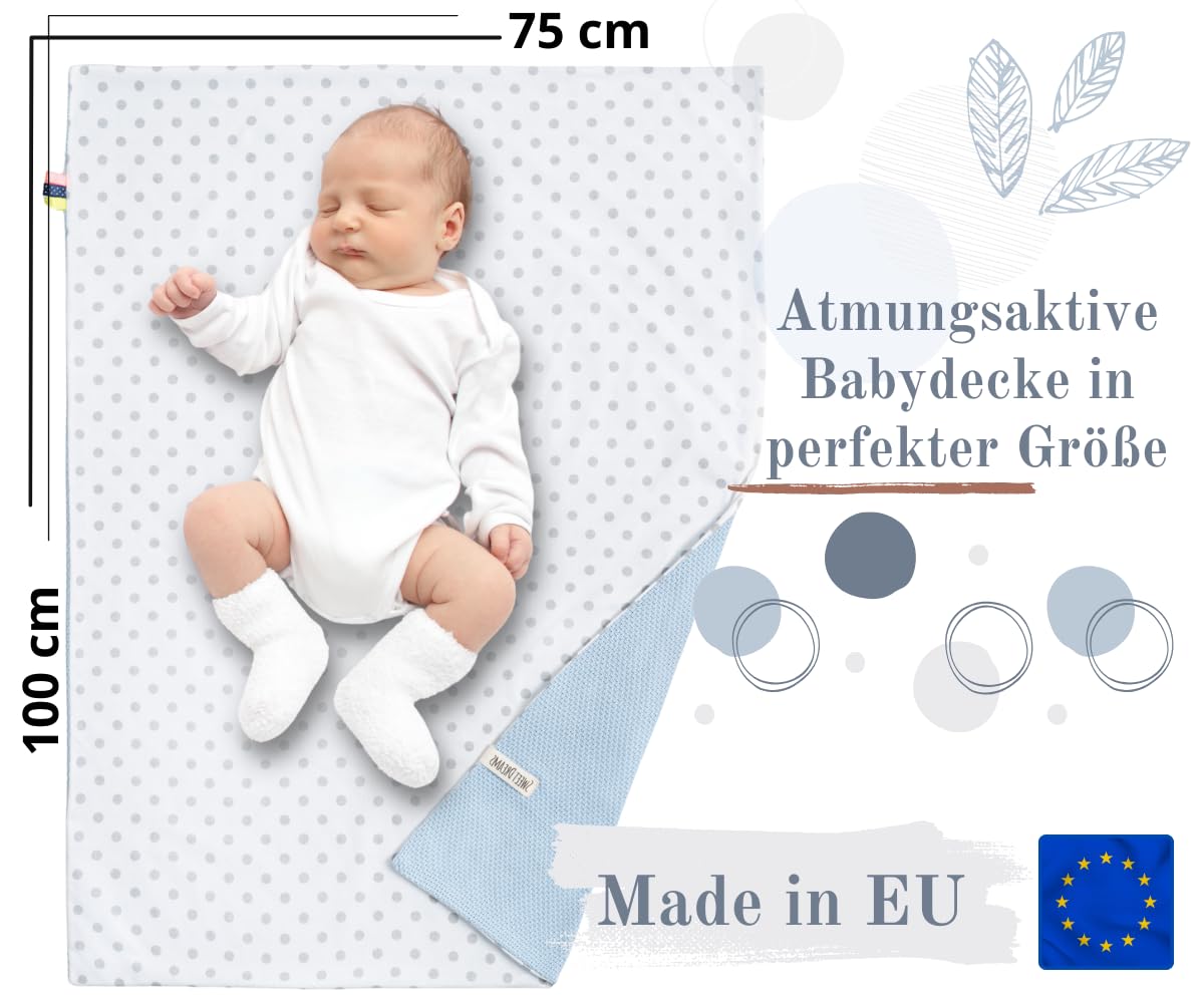 Mikos* Babydecke Leichte Sommer Baumwolle Kinderdecke ohne Füllung 100% Baumwolldecke für Mädchen Junge Neugeborenen Kinderwagen Babyschale Kuscheldecke 75x100 (1040)(Beige/Weiße Erbsen)