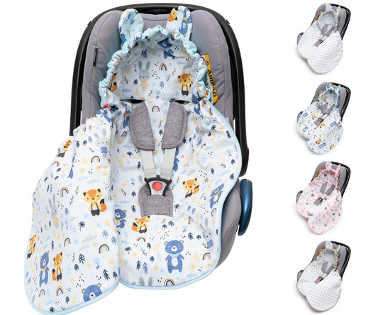 Mikos Swaddling Blanket Baby Seat Autumn Winter with Hood for Newborns for Child Seat Pram Car Seat e.g. for Maxi-Cosi, 3-Point Harness, Swaddling Bag for Babies, Child Car Seat (51
