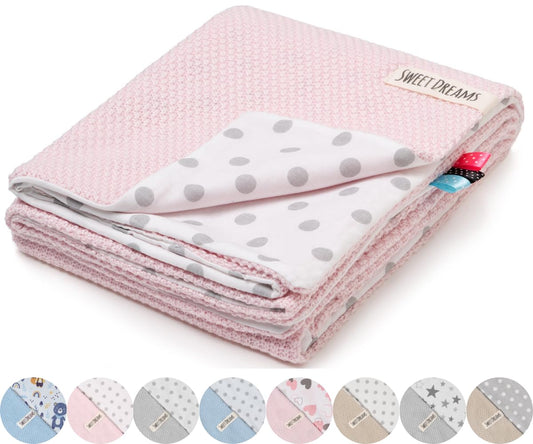 Mikos* Babydecke Leichte Sommer Baumwolle Kinderdecke ohne Füllung 100% Baumwolldecke für Mädchen Junge Neugeborenen Kinderwagen Babyschale Kuscheldecke 75x100 (1040)(Beige/Weiße Erbsen)