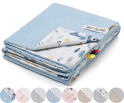 Mikos* Babydecke Leichte Sommer Baumwolle Kinderdecke ohne Füllung 100% Baumwolldecke für Mädchen Junge Neugeborenen Kinderwagen Babyschale Kuscheldecke 75x100 (1040)(Beige/Weiße Erbsen)