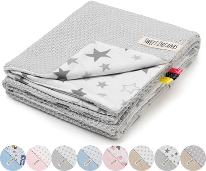 Mikos* Babydecke Leichte Sommer Baumwolle Kinderdecke ohne Füllung 100% Baumwolldecke für Mädchen Junge Neugeborenen Kinderwagen Babyschale Kuscheldecke 75x100 (1040)(Beige/Weiße Erbsen)