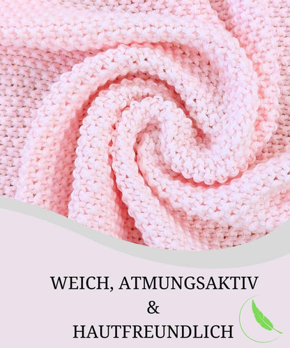 Mikos Babydecke GOTS zert. 100% Bio Baumwolle Strickdecke Baumwolldecke Warme Decke Kuscheldecke Mädchen, Jungen Baby Erstausstattung Für Neugeborene (1044) (Rosa)