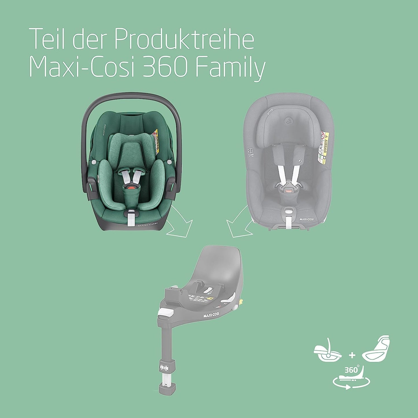 Maxi-Cosi FamilyFix 360 i-Size Base, Rotating Car Seat System, ISOFIX Station 360 Degrees, 0-4 Years (40-105 cm), FlexiSpin Rotation with One Hand, TravelSafe Rotation Control, Click & Go Black