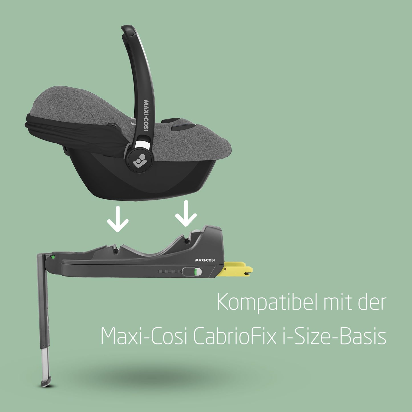 Maxi-Cosi CabrioFix i-Size, Babyschale, 0–12 Monate, max. 12 kg, leichter i-Size Kindersitz (3,2 kg), Sonnenverdeck, gepolsterter Sitz, für viele Maxi-Cosi Kinderwagen, Essential Black