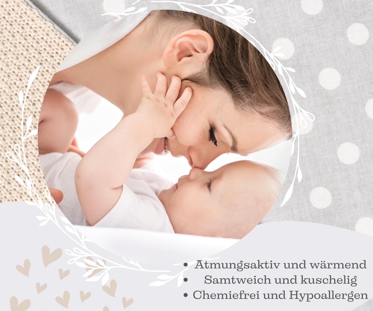 Mikos* Babydecke Leichte Sommer Baumwolle Kinderdecke ohne Füllung 100% Baumwolldecke für Mädchen Junge Neugeborenen Kinderwagen Babyschale Kuscheldecke 75x100 (1040)(Beige/Weiße Erbsen)