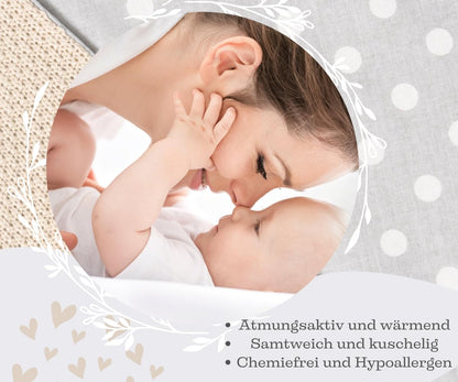 Mikos* Babydecke Leichte Sommer Baumwolle Kinderdecke ohne Füllung 100% Baumwolldecke für Mädchen Junge Neugeborenen Kinderwagen Babyschale Kuscheldecke 75x100 (1040)(Beige/Weiße Erbsen)
