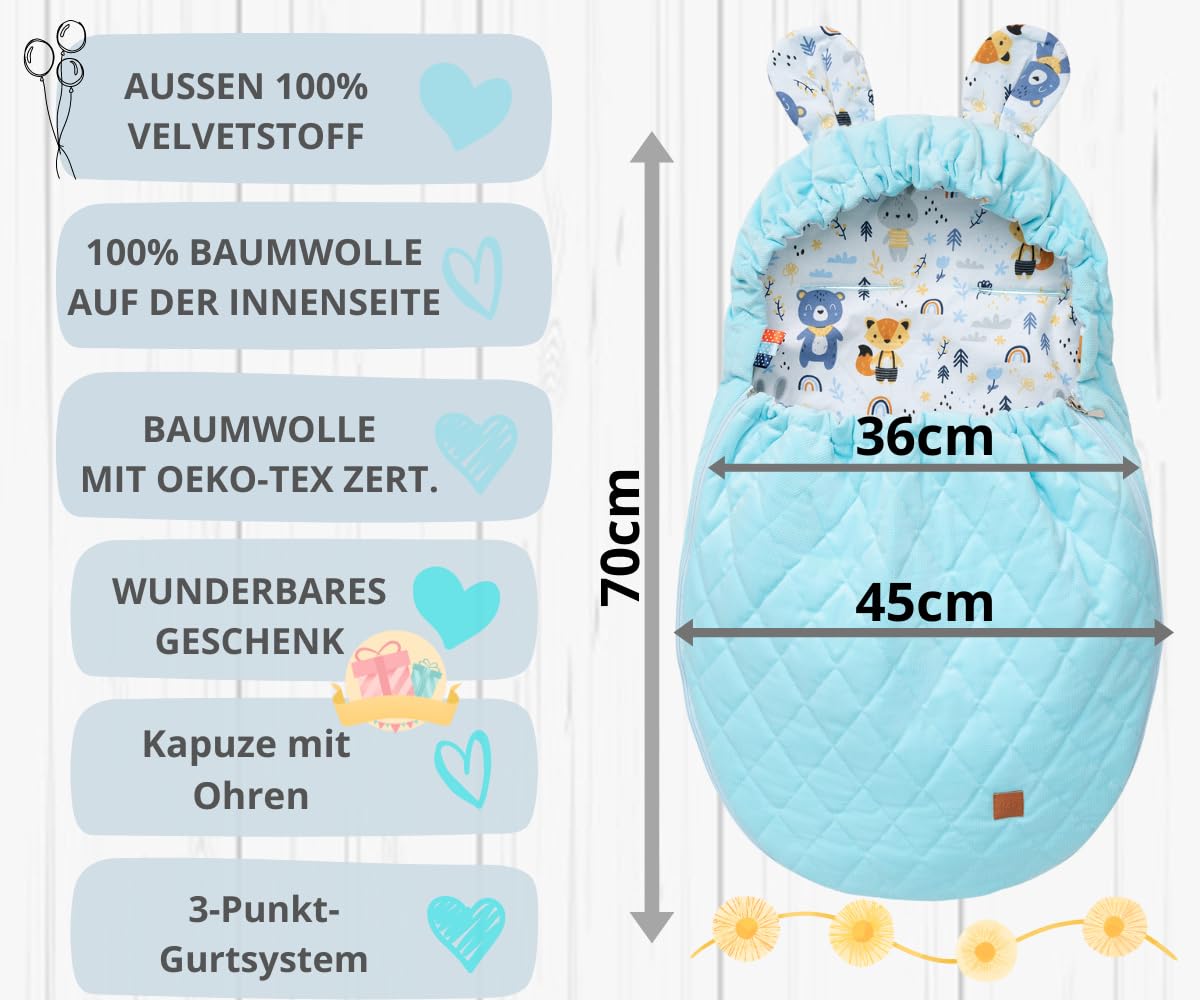 Mikos Swaddling Blanket Baby Seat Autumn Winter with Hood for Newborns for Child Seat Pram Car Seat e.g. for Maxi-Cosi, 3-Point Harness, Swaddling Bag for Babies, Child Car Seat (51