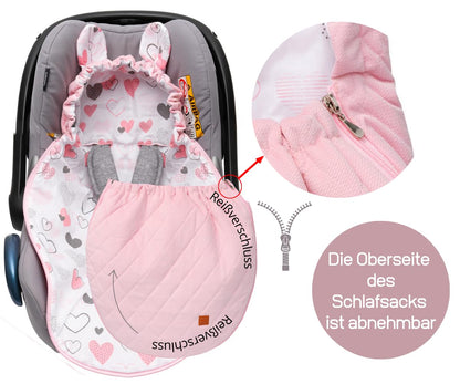 Mikos Swaddling Blanket Baby Seat Autumn Winter with Hood for Newborns for Child Seat Pram Car Seat e.g. for Maxi-Cosi, 3-Point Harness, Swaddling Bag for Babies, Child Car Seat (51