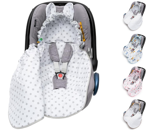 Mikos Swaddling Blanket Baby Seat Autumn Winter with Hood for Newborns for Child Seat Pram Car Seat e.g. for Maxi-Cosi, 3-Point Harness, Swaddling Bag for Babies, Child Car Seat (51