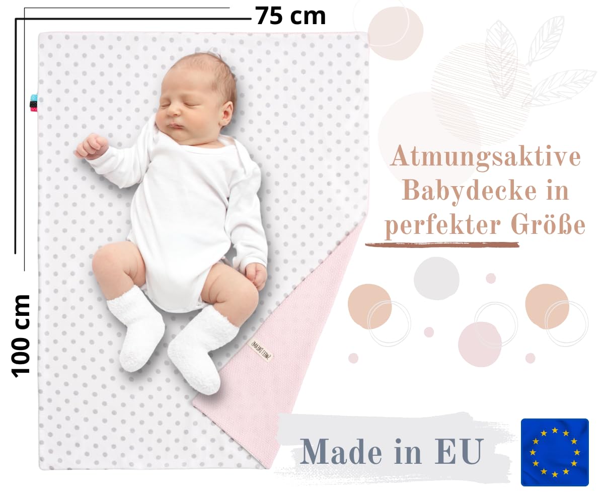 Mikos* Babydecke Leichte Sommer Baumwolle Kinderdecke ohne Füllung 100% Baumwolldecke für Mädchen Junge Neugeborenen Kinderwagen Babyschale Kuscheldecke 75x100 (1040)(Beige/Weiße Erbsen)