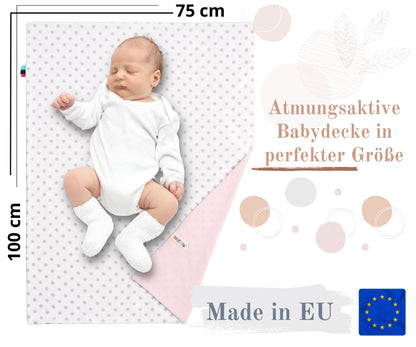 Mikos* Babydecke Leichte Sommer Baumwolle Kinderdecke ohne Füllung 100% Baumwolldecke für Mädchen Junge Neugeborenen Kinderwagen Babyschale Kuscheldecke 75x100 (1040)(Beige/Weiße Erbsen)