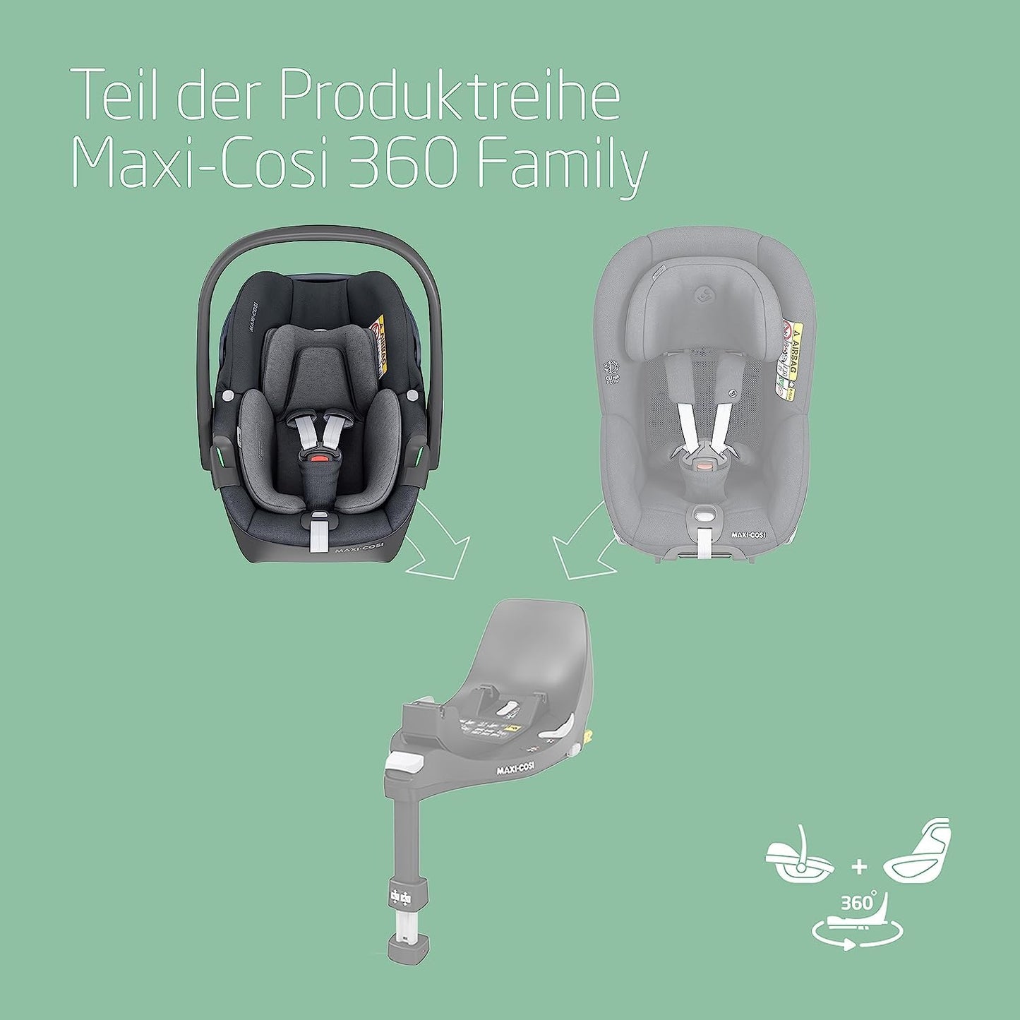 Maxi-Cosi FamilyFix 360 i-Size Base, Rotating Car Seat System, ISOFIX Station 360 Degrees, 0-4 Years (40-105 cm), FlexiSpin Rotation with One Hand, TravelSafe Rotation Control, Click & Go Black