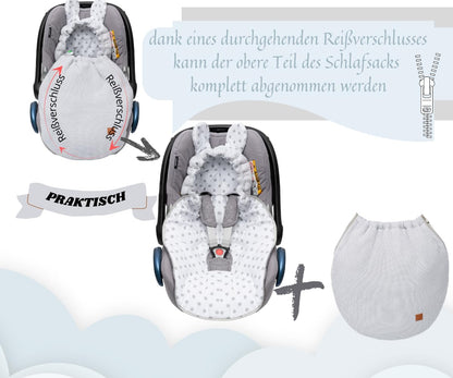 Mikos Einschlagdecke Babyschale Herbst Winter, Baby Fußsack mit Zip 100% Baumwolle GOTS Zert. Strickdecke mit Füllung Universal für Kinderwagen Buggys Frühling Maxi Cosi 3 Punkt Gurt (50) (Rosa)