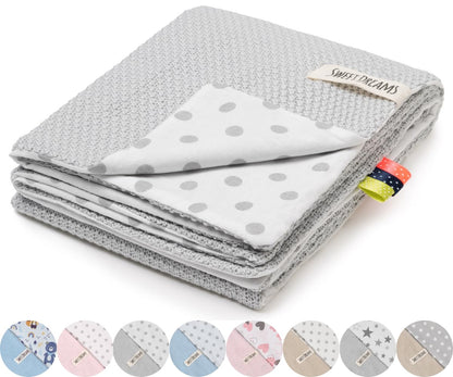 Mikos* Babydecke Leichte Sommer Baumwolle Kinderdecke ohne Füllung 100% Baumwolldecke für Mädchen Junge Neugeborenen Kinderwagen Babyschale Kuscheldecke 75x100 (1040)(Beige/Weiße Erbsen)