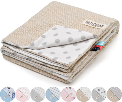 Mikos* Babydecke Leichte Sommer Baumwolle Kinderdecke ohne Füllung 100% Baumwolldecke für Mädchen Junge Neugeborenen Kinderwagen Babyschale Kuscheldecke 75x100 (1040)(Beige/Weiße Erbsen)