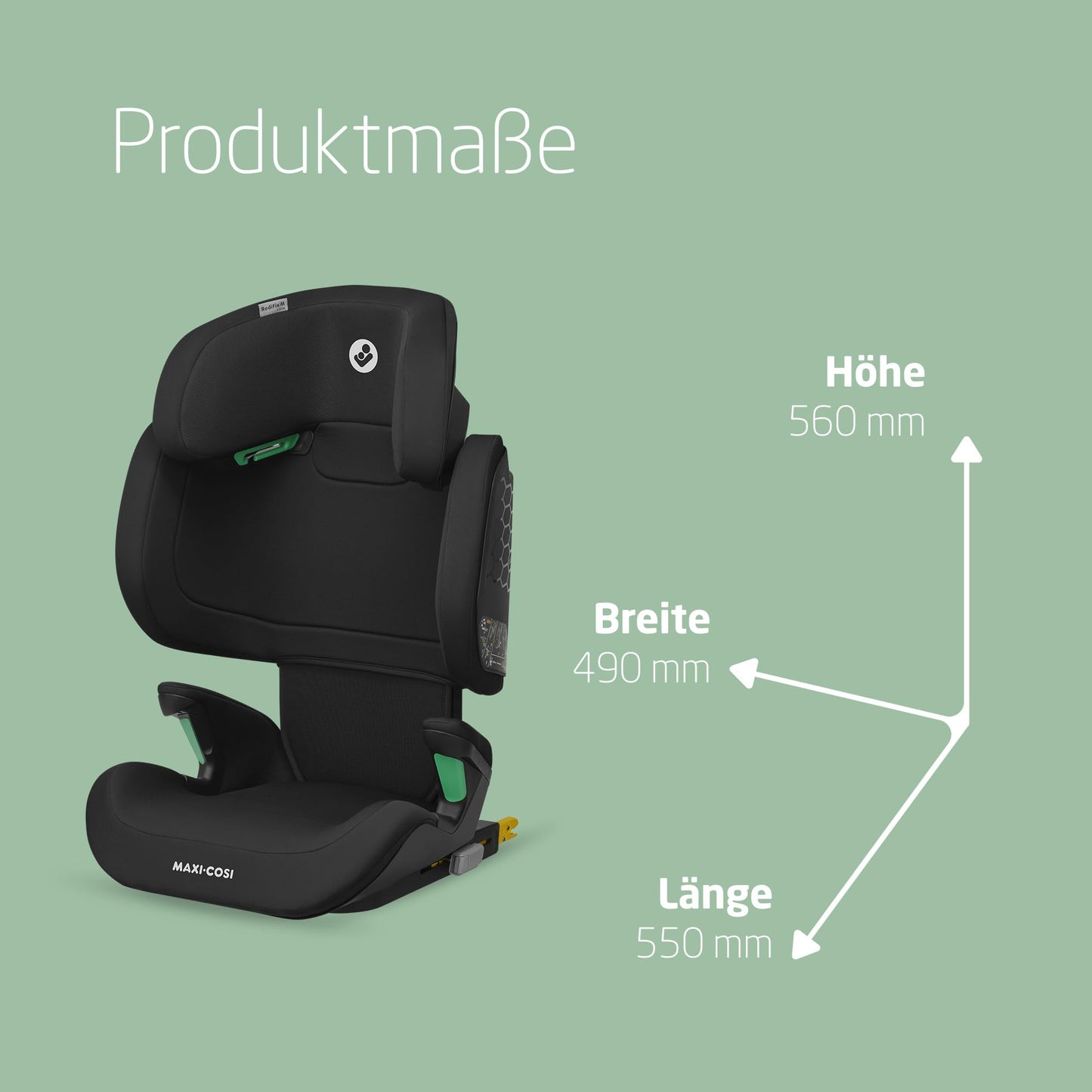 Maxi-Cosi RodiFix M i-Size, High Back Child Seat, 3.5-12 Years, 100-150 cm, ISOFIX Child Seat, G-CELL Side Impact Protection, Adjustable Height, Quick and Easy Buckling, Basic Grey
