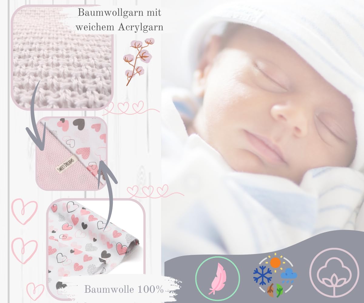 Mikos* Babydecke Leichte Sommer Baumwolle Kinderdecke ohne Füllung 100% Baumwolldecke für Mädchen Junge Neugeborenen Kinderwagen Babyschale Kuscheldecke 75x100 (1040)(Beige/Weiße Erbsen)