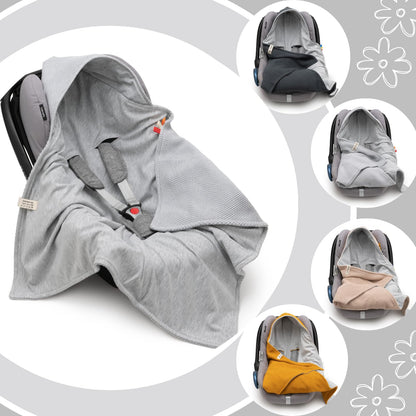 Mikos® Swaddling Blanket Baby Seat Autumn Winter GOTS Certified 100% Organic Cotton Knitted Blanket Cotton Blanket for Car Seat for Pushchairs e.g. Maxi Cosi 3 Point Belt (Grey)