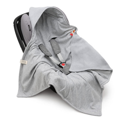 Mikos® Swaddling Blanket Baby Seat Autumn Winter GOTS Certified 100% Organic Cotton Knitted Blanket Cotton Blanket for Car Seat for Pushchairs e.g. Maxi Cosi 3 Point Belt (Grey)