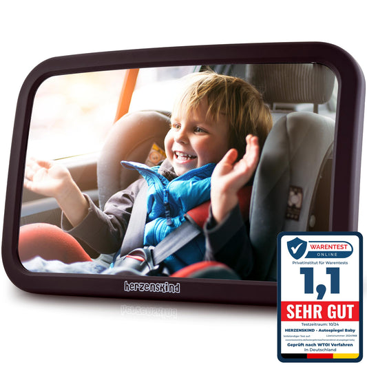 HerzensKind XXL Autospiegel für Babys im Rücksitz. 25% größer für perfekte Übersicht. Rücksitzspiegel mit mattem Finish ohne Einzelteile
