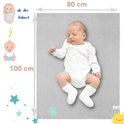 Mikos Babydecke GOTS 100% Bio Baumwolle-Weiche Strick Kuscheldecke Baumwolle-Warme Baumwolldecke für Neugeborene - Perfekt für Baby Erstausstattung - Vielseitige Baby Winterdecke (1043 Dunkelgrau)