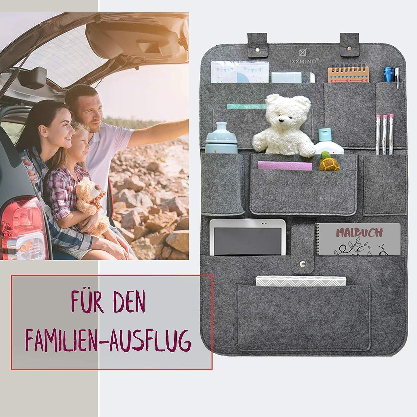 IXXMIND Car Backrest Protection Set of 2, Car Back Seat Children, Backrest Protection, Car Organiser, Car Back Seat Organiser